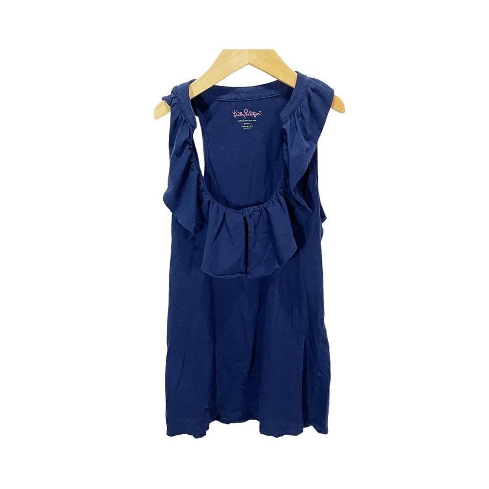 Lilly Pulitzer Womens Tank Top Blue Sleeveless Scoop Neck Ruffles Pima Cotton‎ S